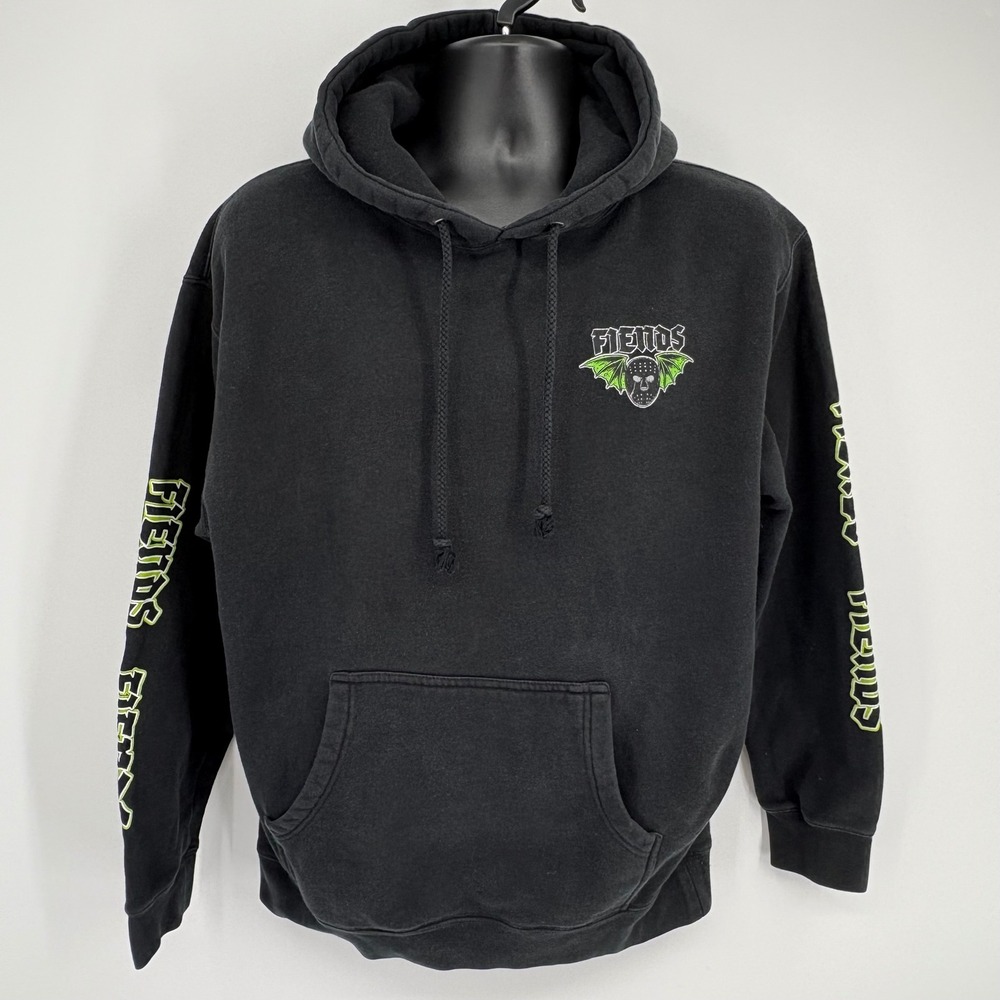 NHS Fiends Skull Bat Graphic Hoodie Black Men Med Grunge Streetwear Skater Skull